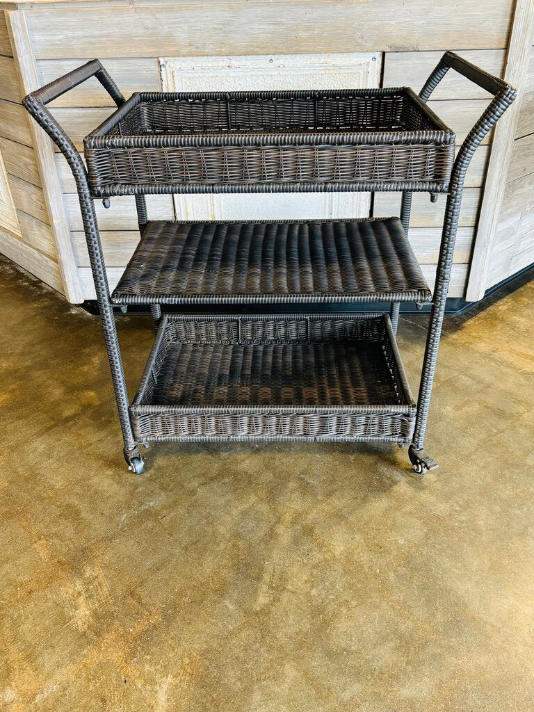 3 Tier Rattan Barcart on Casters - Image 2