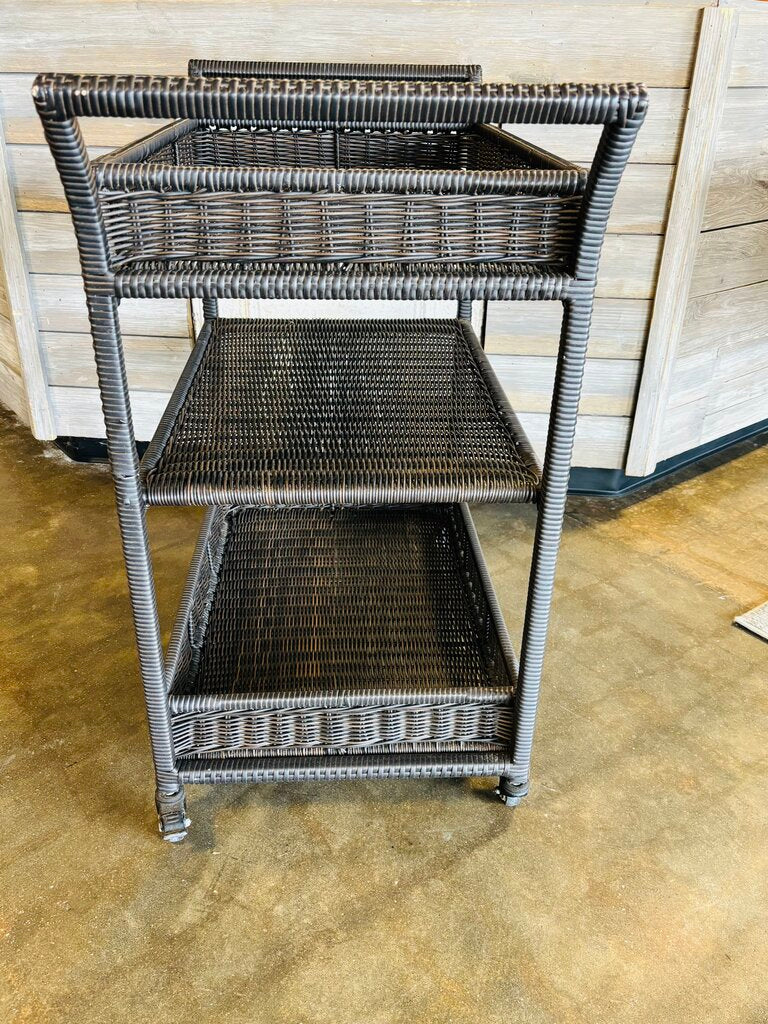 3 Tier Rattan Barcart on Casters - Image 3