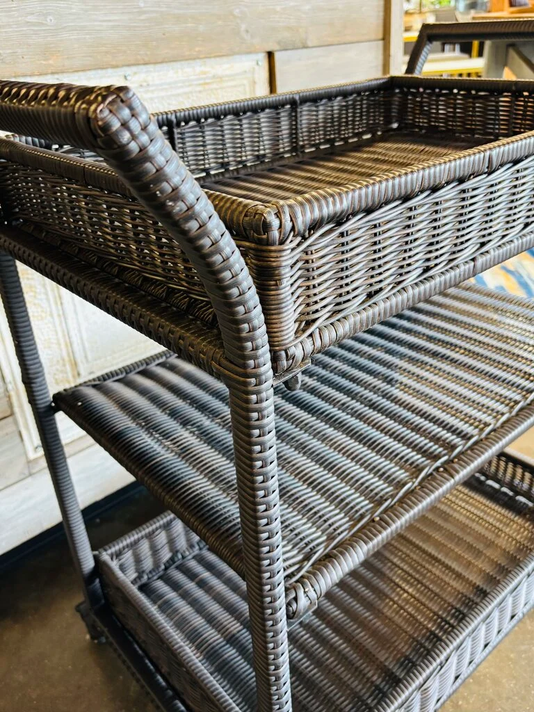 3 Tier Rattan Barcart on Casters - Image 4