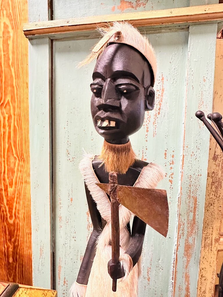 African-style Carved Wood Figurine with Fur - Image 6