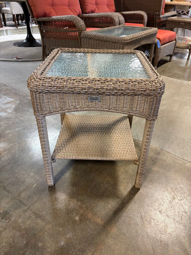 All Weather Wicker Glass Top Side Table - Image 3