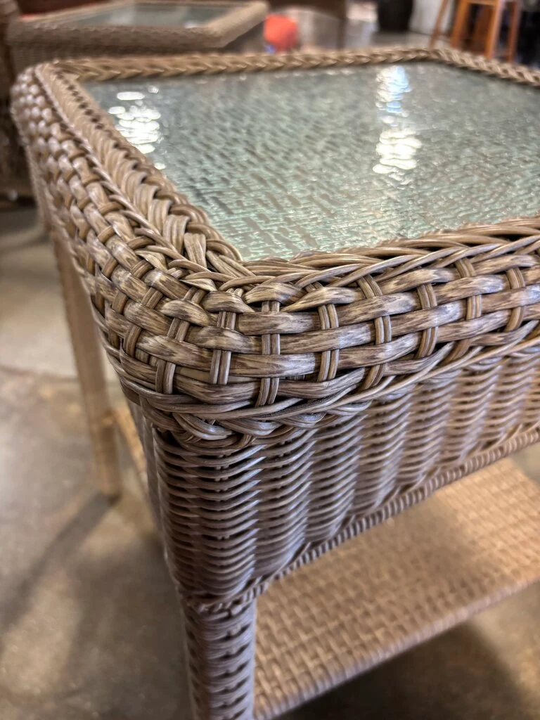 All Weather Wicker Glass Top Side Table - Image 5