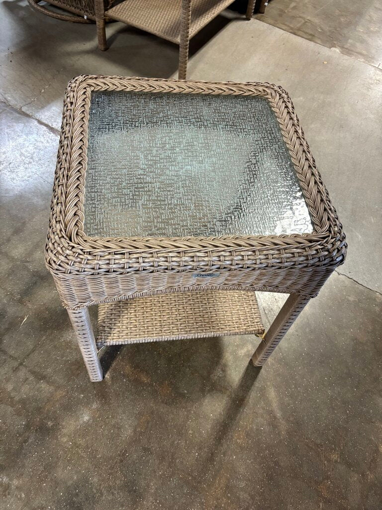 All Weather Wicker Glass Top Side Table - Image 3