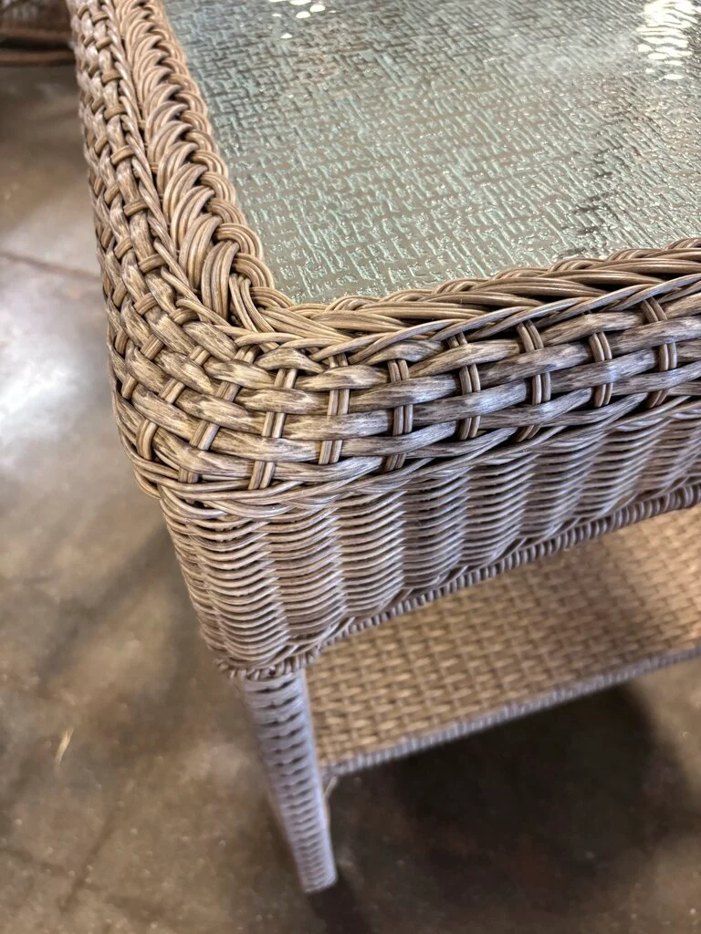 All Weather Wicker Glass Top Side Table - Image 4