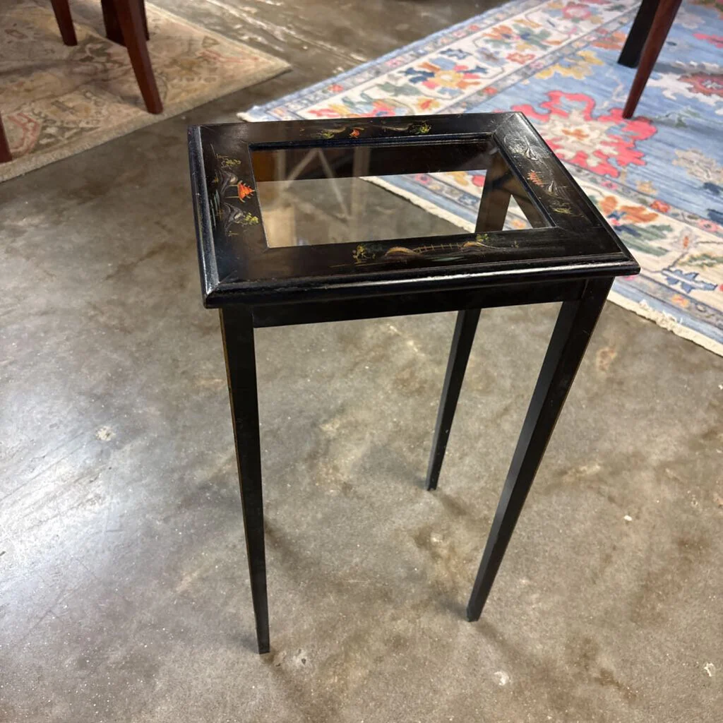 Asian Design Glass Insert Accent Table 11.5 X 9 X 20.5
