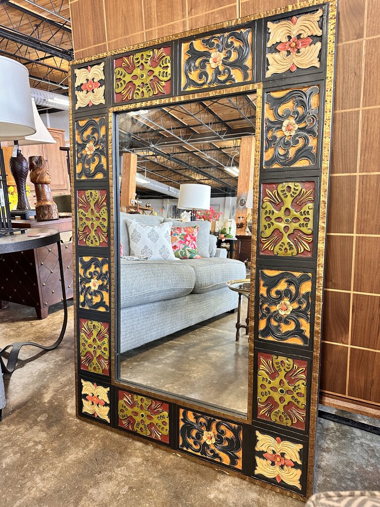 Carved Hand Painted Wood Mirror - Image 3