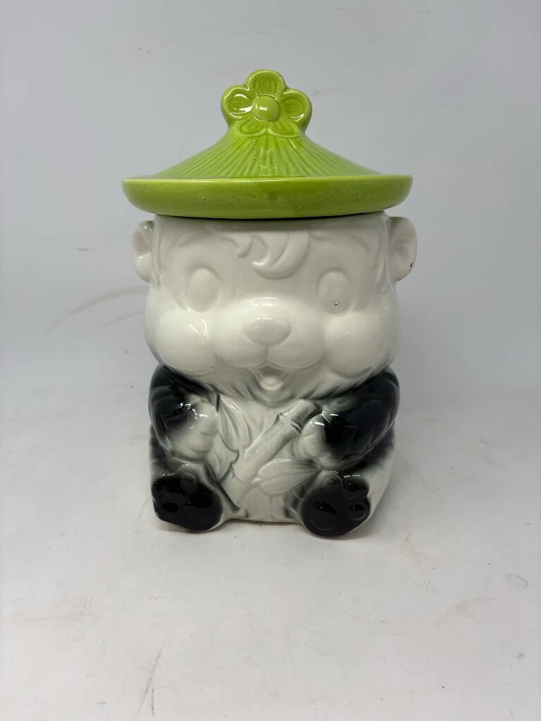 Ceramic Panda Bear with Bamboo Cookie Jar