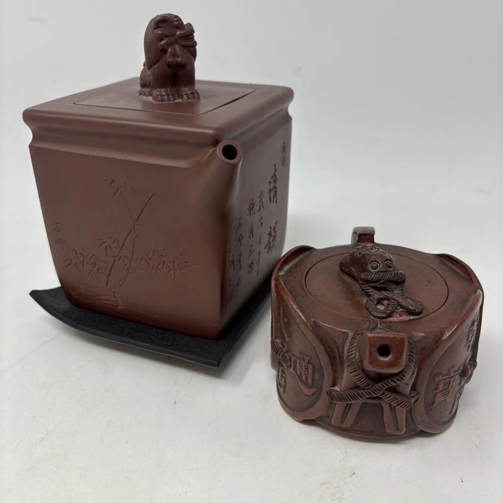 Chinese Clay Teapot and Cup with Lids & Stands - Image 4