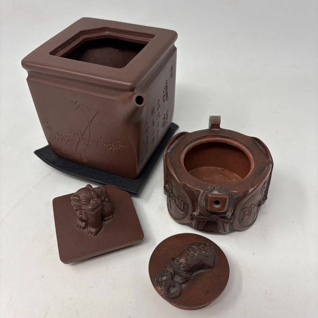 Chinese Clay Teapot and Cup with Lids & Stands - Image 5
