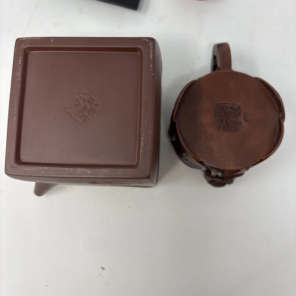 Chinese Clay Teapot and Cup with Lids & Stands - Image 6