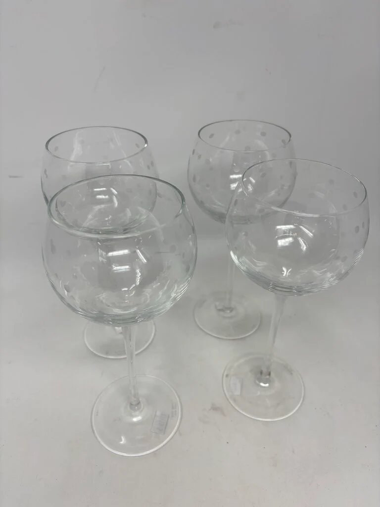 Etched Polka Dot Wine Goblets Set 4