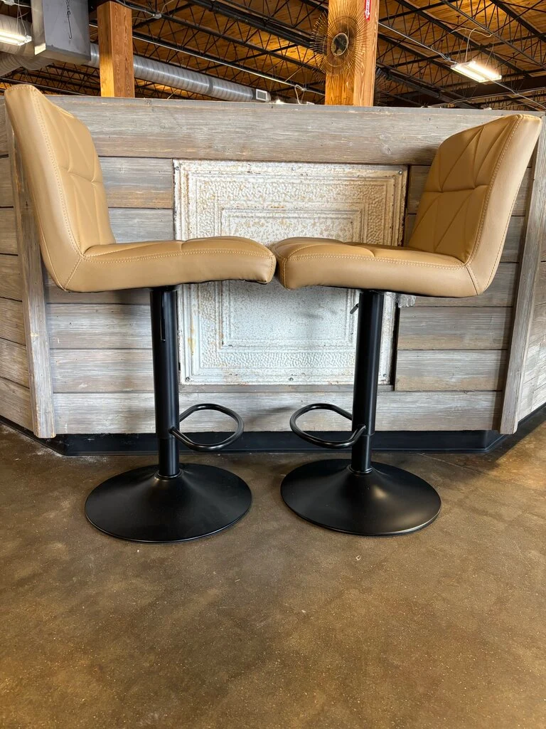 Faux Leather Adjustable Bar Stools Pair - Image 2