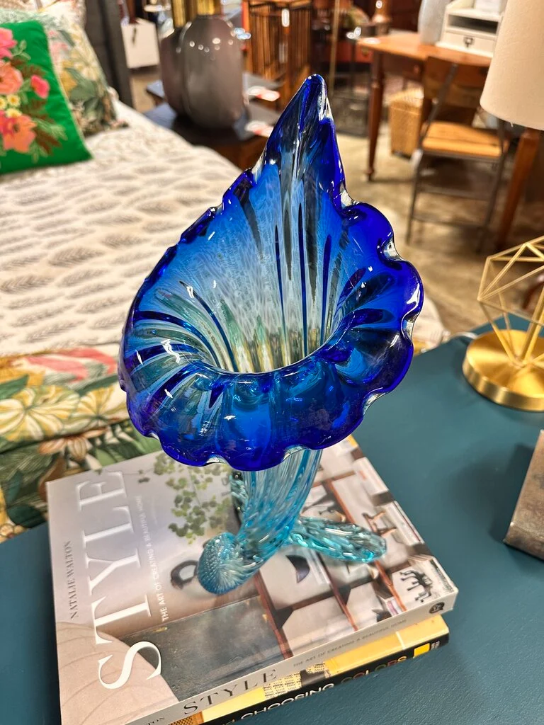 Glass Hand Blown Cornucopia Vase