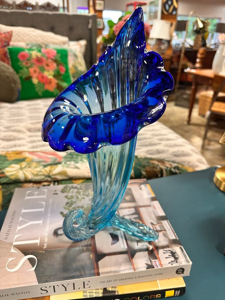 Glass Hand Blown Cornucopia Vase - Image 2
