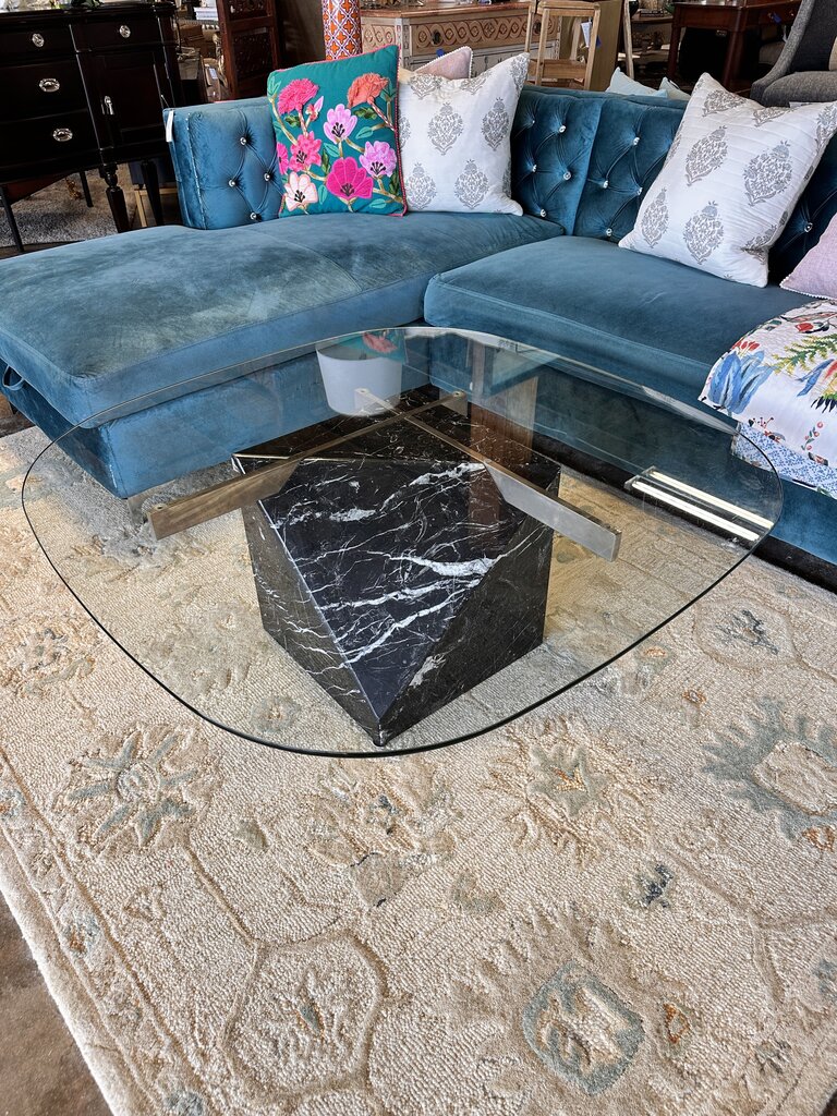 Glass & Marble Coffee Table 39L x 39W 18H - Image 3