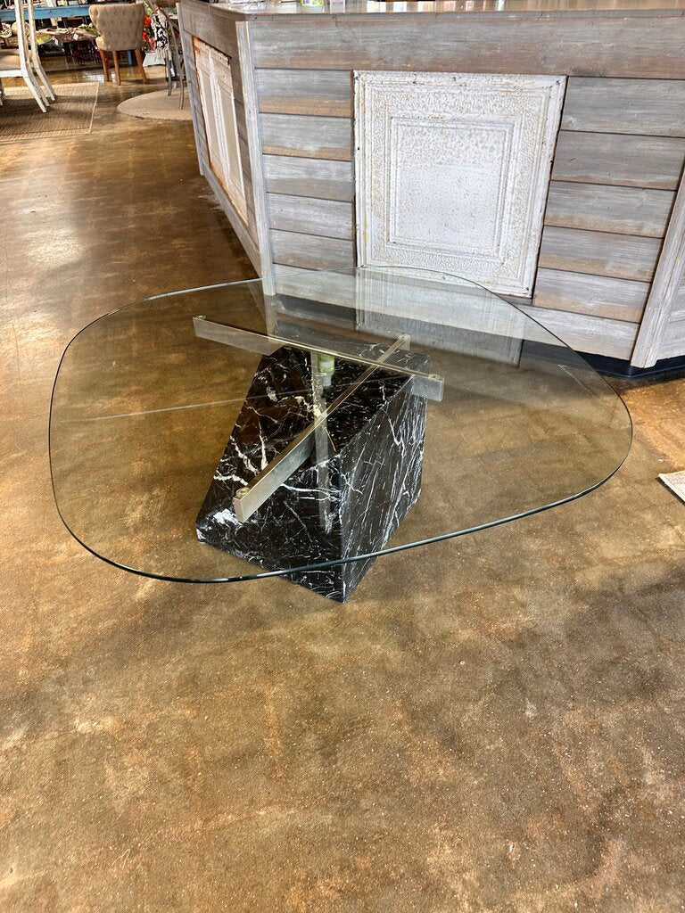 Glass & Marble Coffee Table 39L x 39W 18H - Image 4