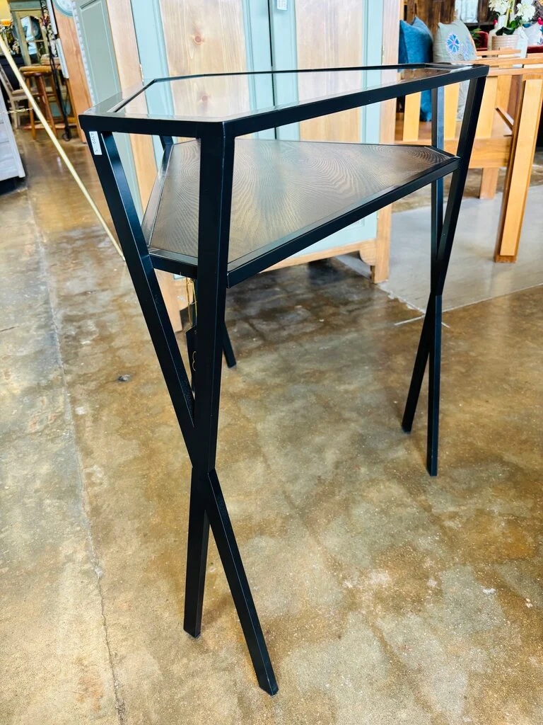 Glass/Metal/Wood Triangle Corner Table 39 X 21 X 30 - Image 4