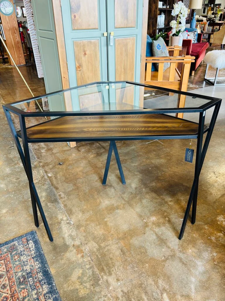 Glass/Metal/Wood Triangle Corner Table 39 X 21 X 30 - Image 5