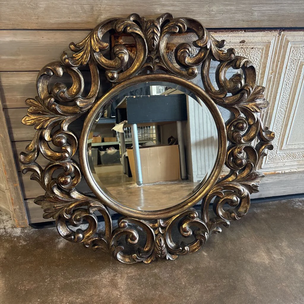 Gold Gilt Floral Resin Mirror 34 X 36 - Image 2