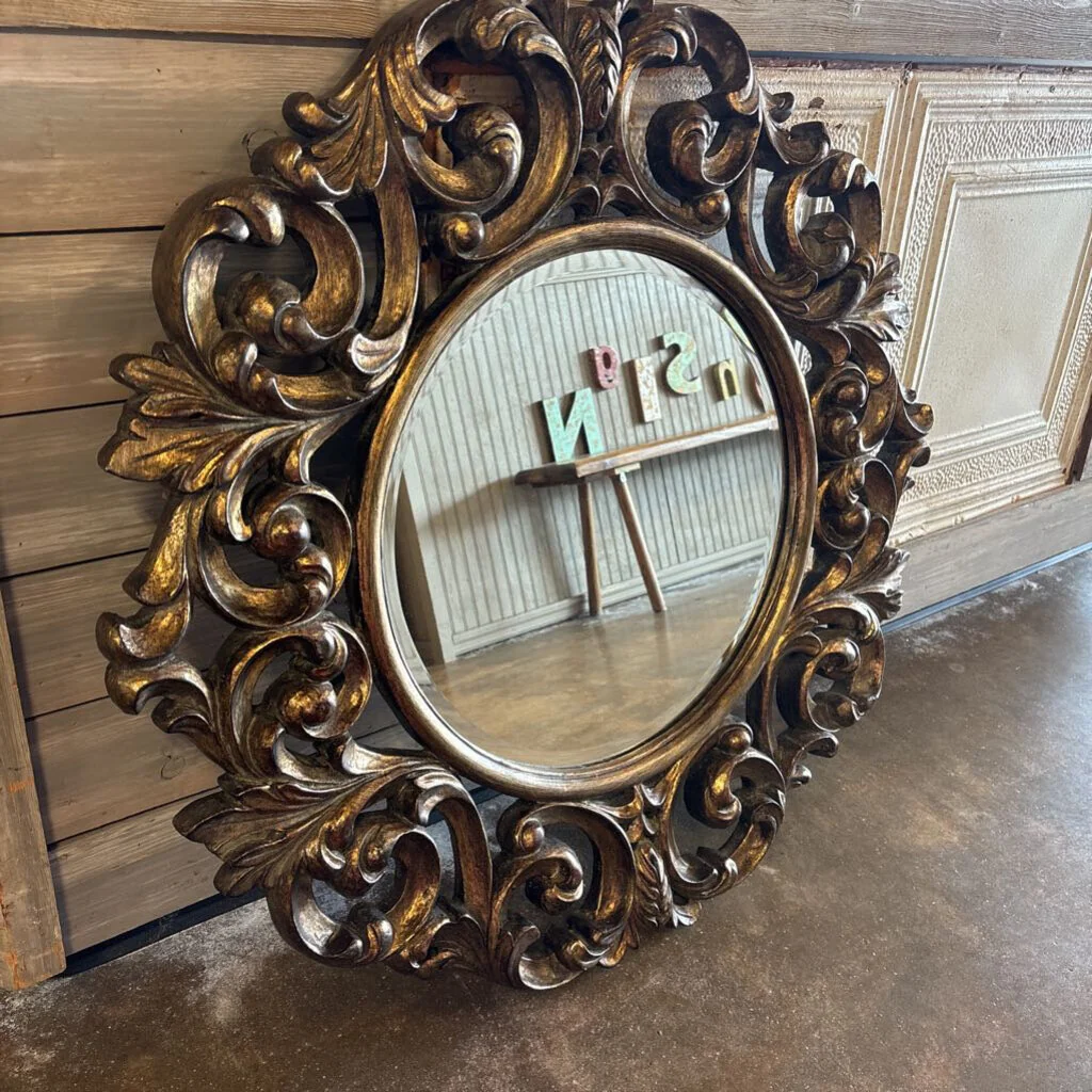 Gold Gilt Floral Resin Mirror 34 X 36 - Image 4