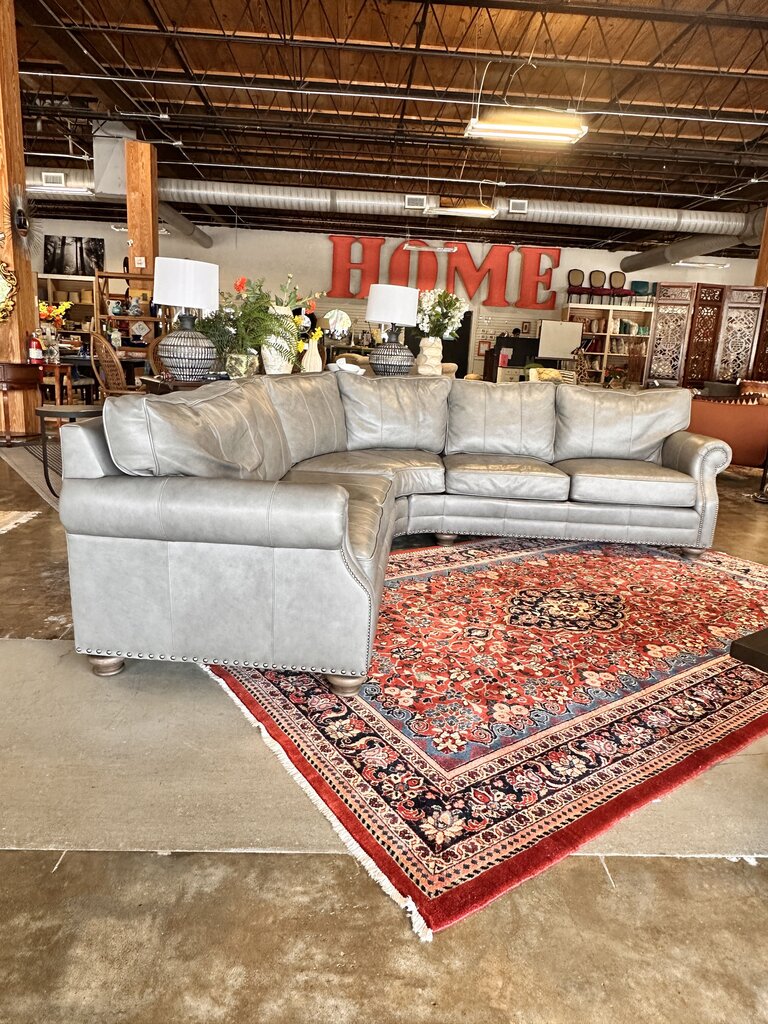 Gray Leather Curved L Shaped Sofa - Image 2