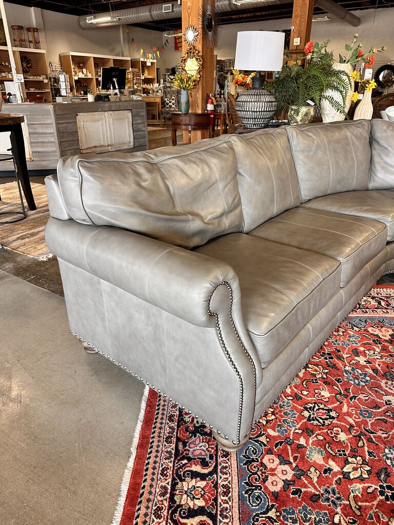 Gray Leather Curved L Shaped Sofa - Image 4