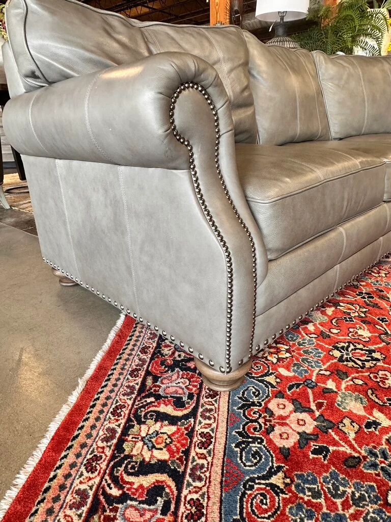 Gray Leather Curved L Shaped Sofa - Image 5