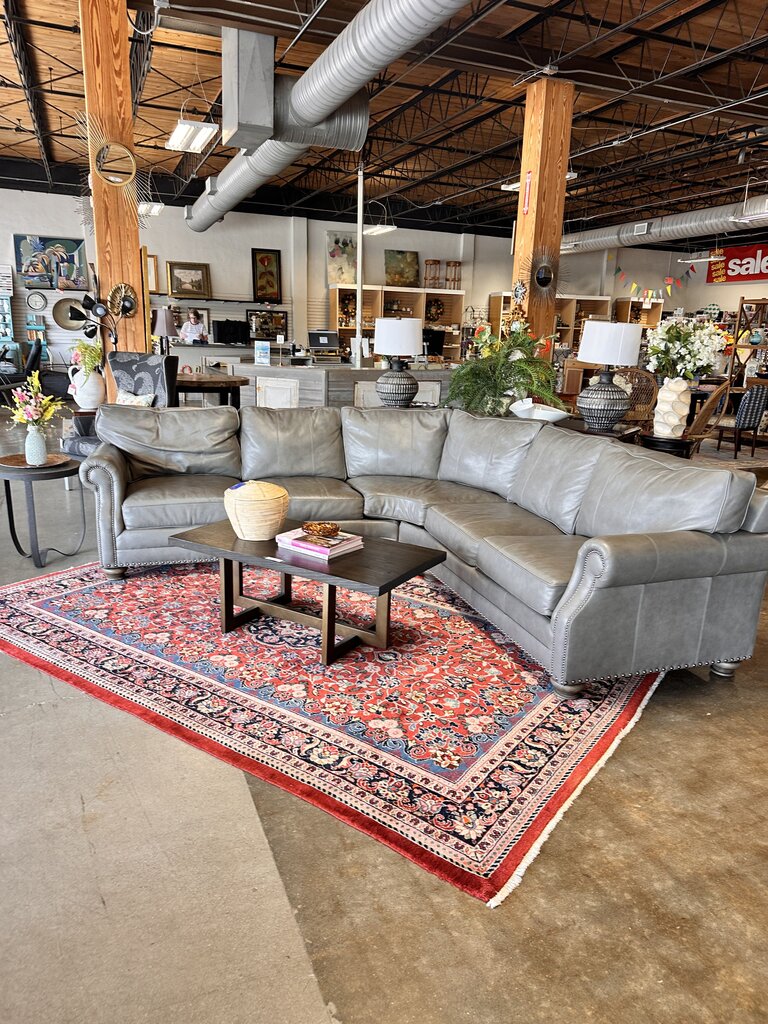 Gray Leather Curved L Shaped Sofa - Image 6