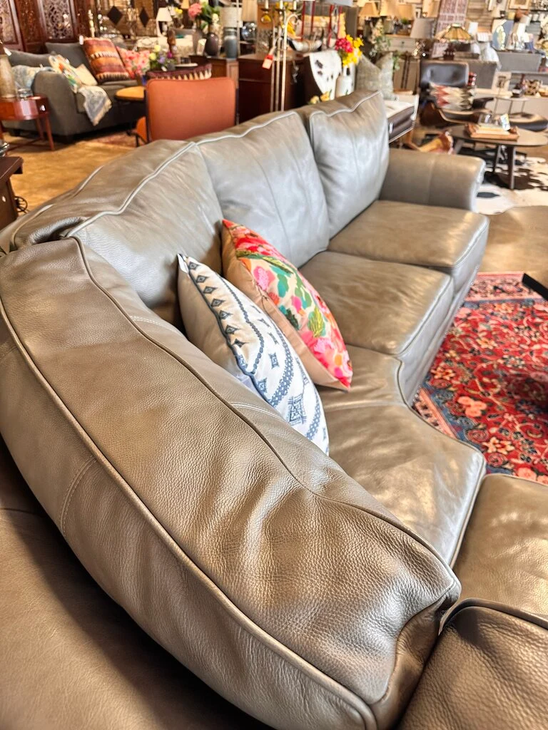 Gray Leather Curved L Shaped Sofa - Image 7
