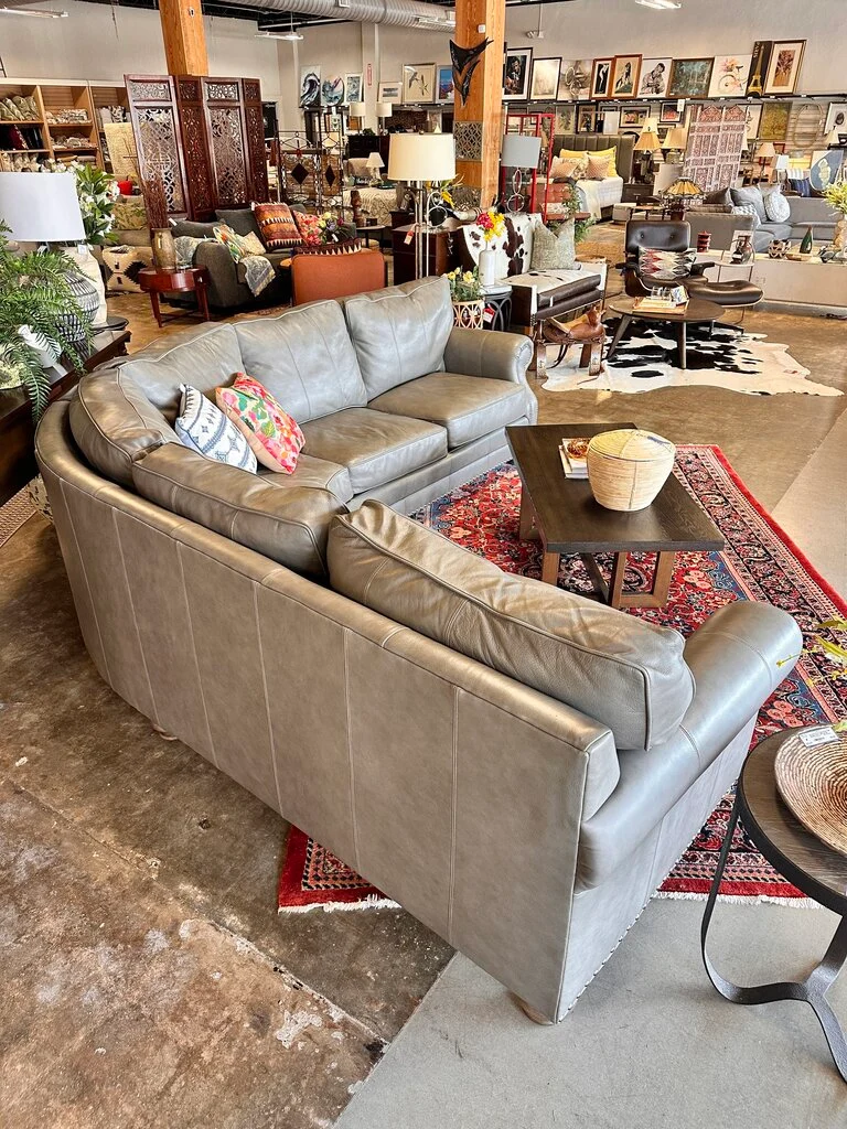 Gray Leather Curved L Shaped Sofa - Image 8