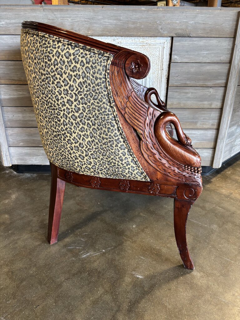 Hand Carved Swan Arms Tub Chair w/Animal Print - Image 2