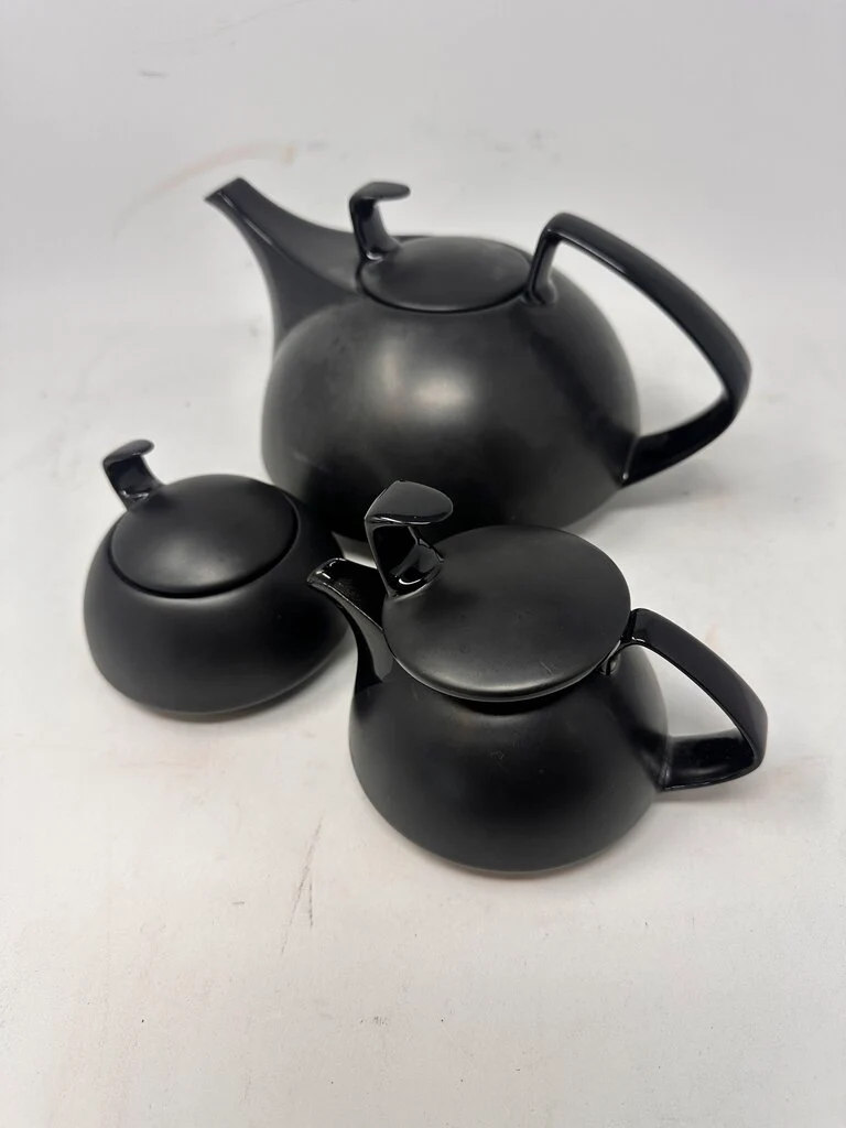 Lidded Black Ceramic Teapot set