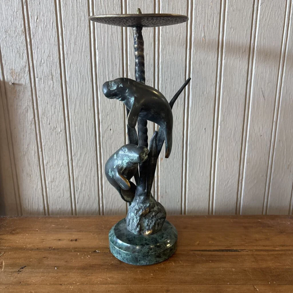 Manatees Candle Holder Marble Base