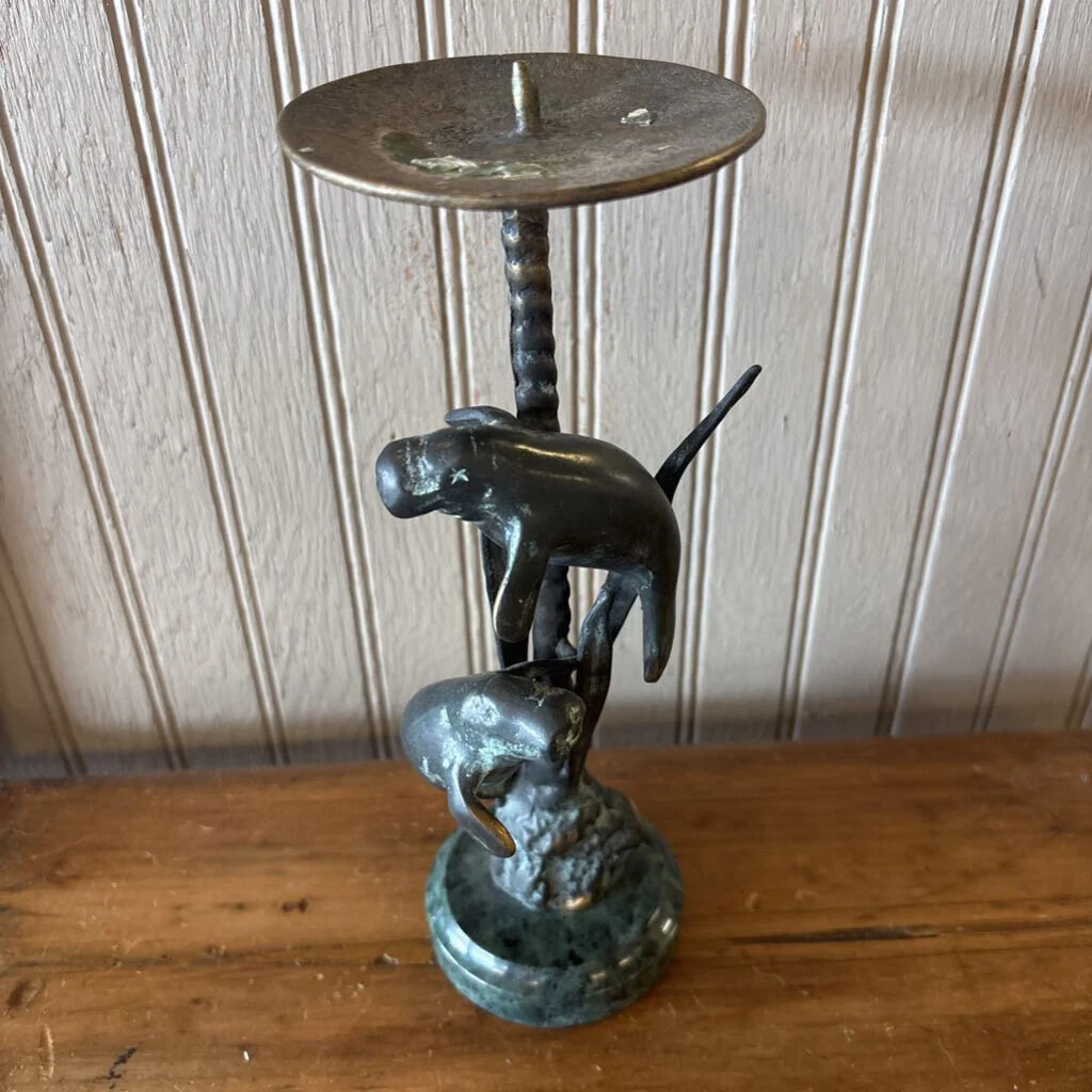 Manatees Candle Holder Marble Base - Image 2