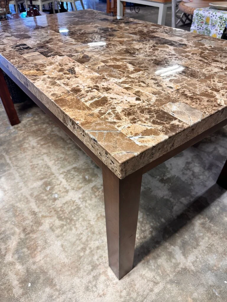 Marble Top Wood Dining Table - Image 3