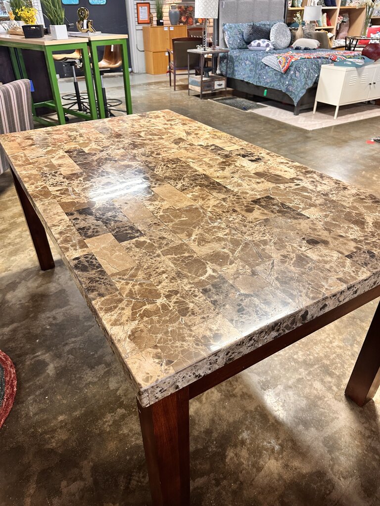 Marble Top Wood Dining Table - Image 4