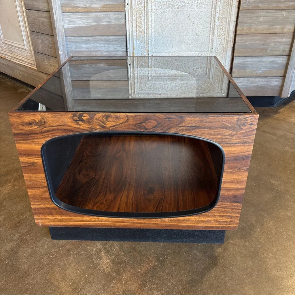 MCM Glass/Wood End Table 24 X 24 X 18