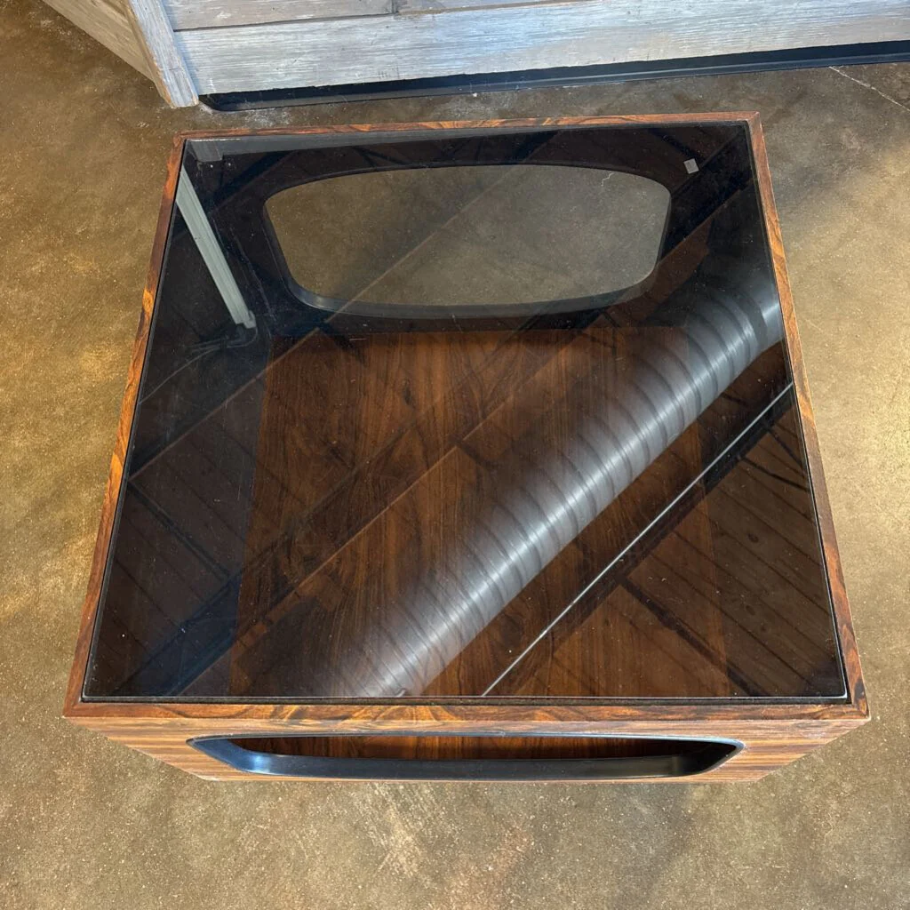 MCM Glass/Wood End Table 24 X 24 X 18 - Image 4