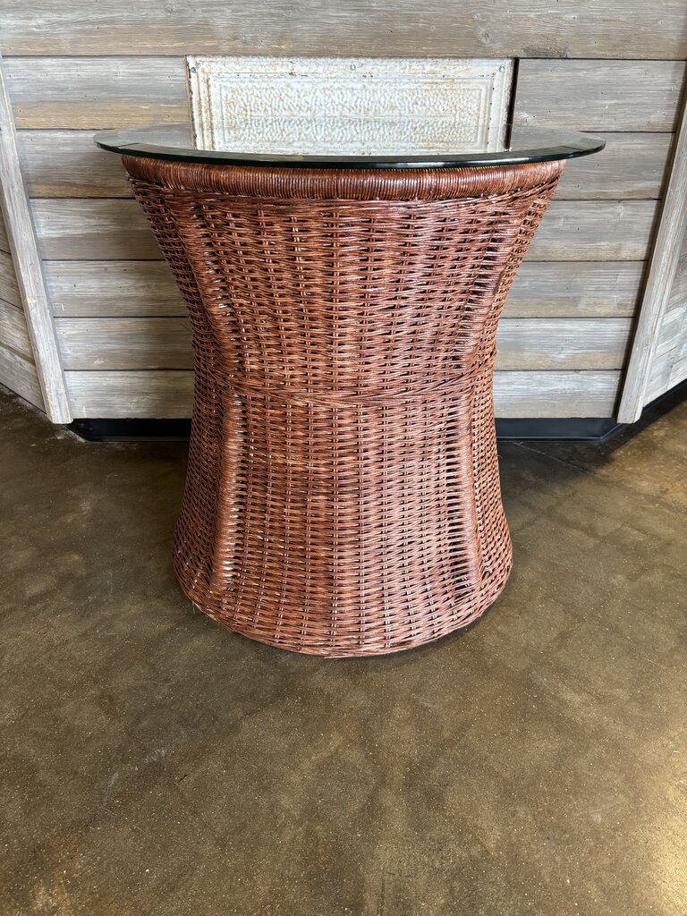 MCM Hourglass Shape Wicker Round Side Table - Image 2