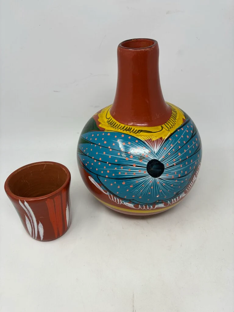 Mexican Clay Water Bottle with Cup - Image 2