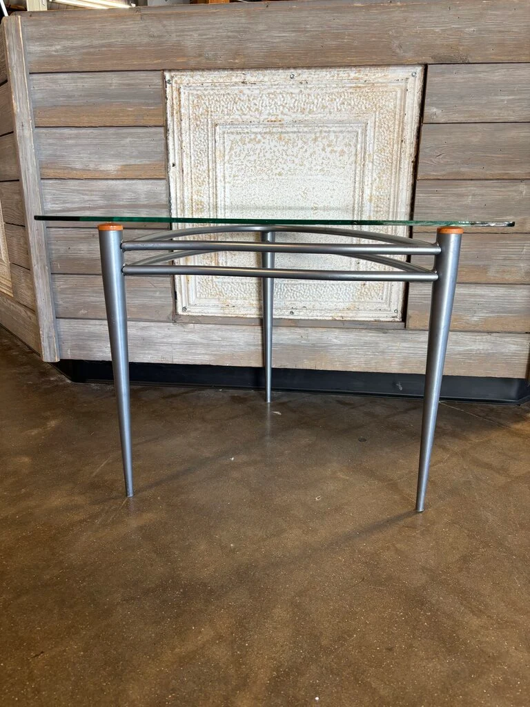 Modern Triangular Glass/Metal Side Table - Image 2