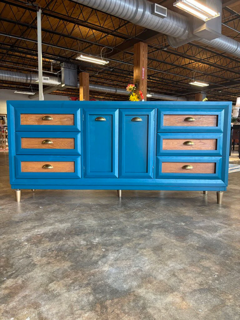Painted 6 Drawer 2 Door Dresser 74 X 18 X 34.75