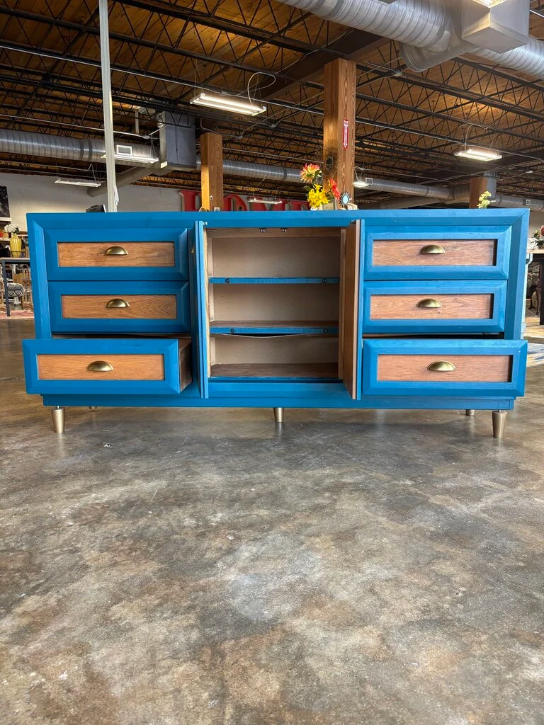 Painted 6 Drawer 2 Door Dresser 74 X 18 X 34.75 - Image 2