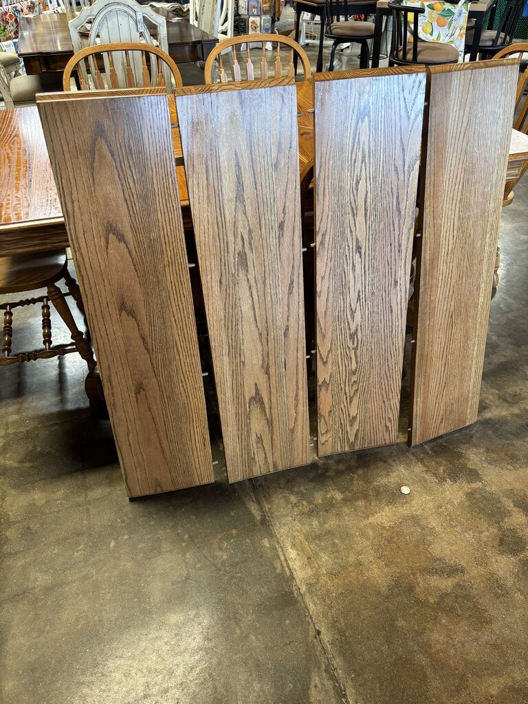 Pedestal Dining Table, 4 Leaves, 6 Chairs - Image 10