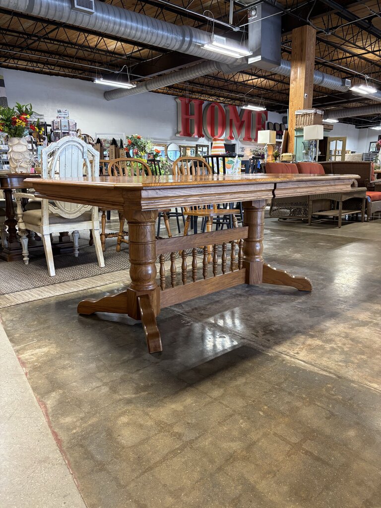Pedestal Dining Table, 4 Leaves, 6 Chairs - Image 3