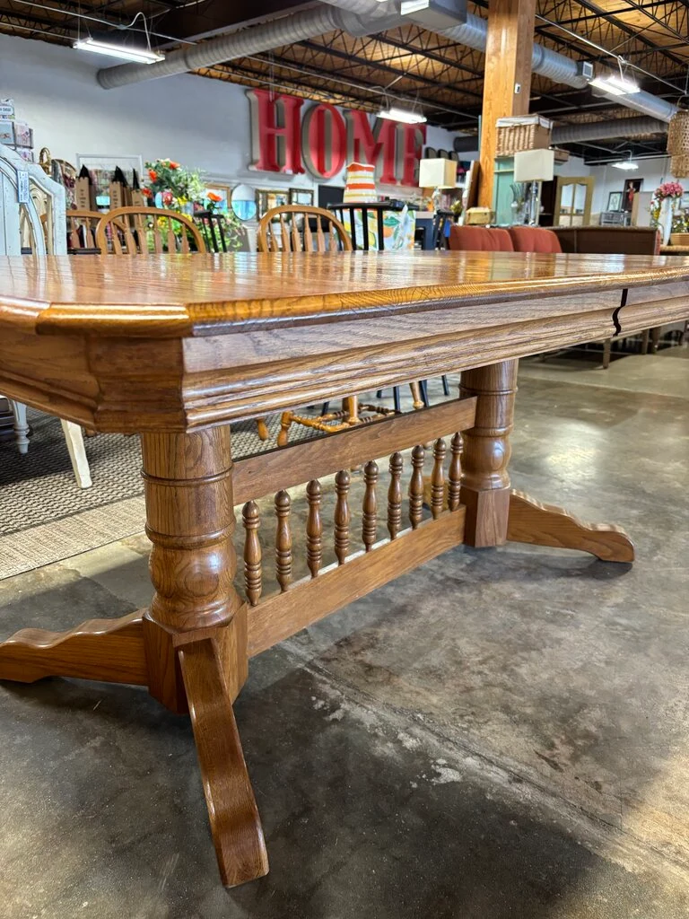 Pedestal Dining Table, 4 Leaves, 6 Chairs - Image 4