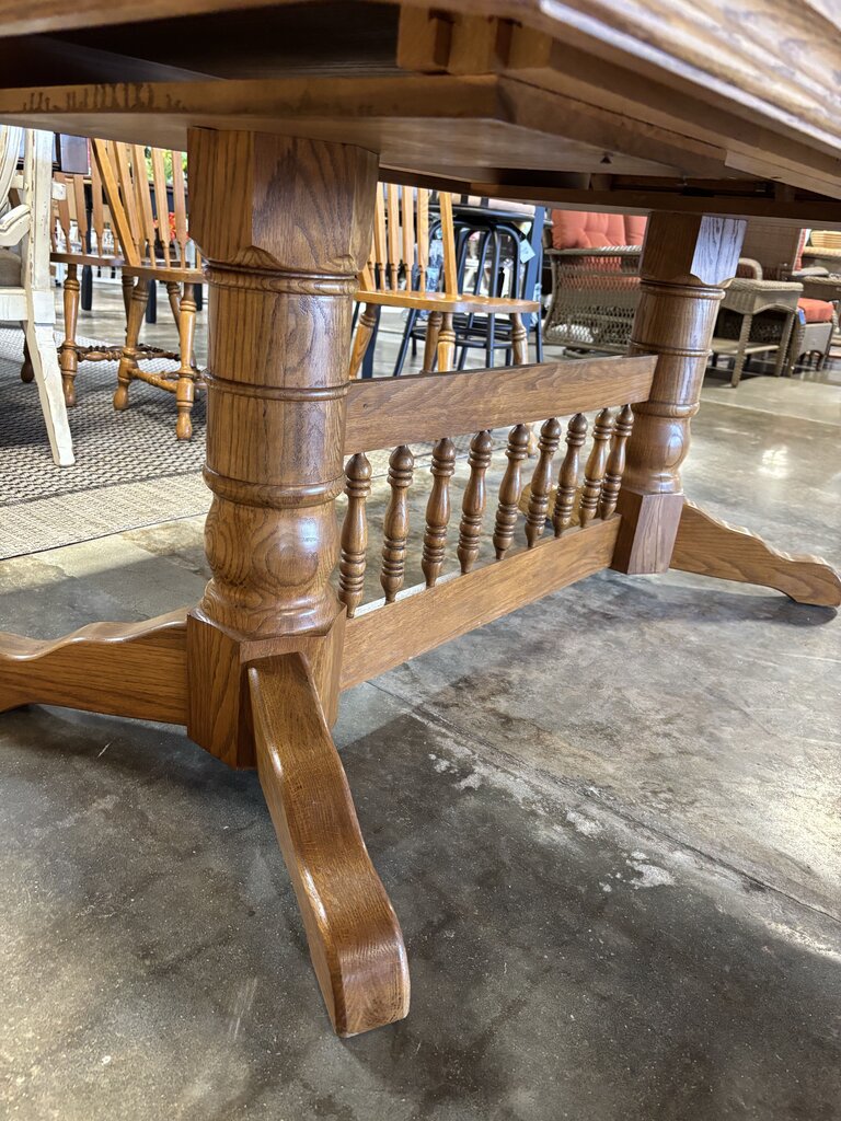 Pedestal Dining Table, 4 Leaves, 6 Chairs - Image 5
