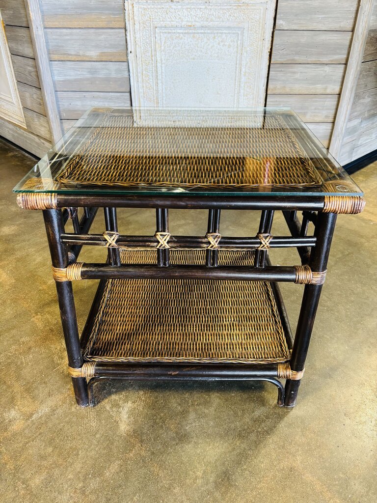 Rattan/Bamboo Glass Top Side Table 22 X 22 X 22.75 - Image 3