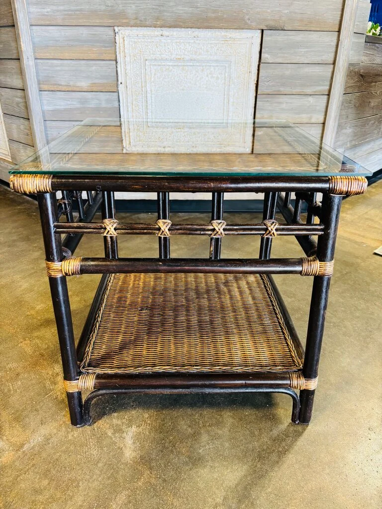 Rattan/Bamboo Glass Top Side Table 22 X 22 X 22.75 - Image 4