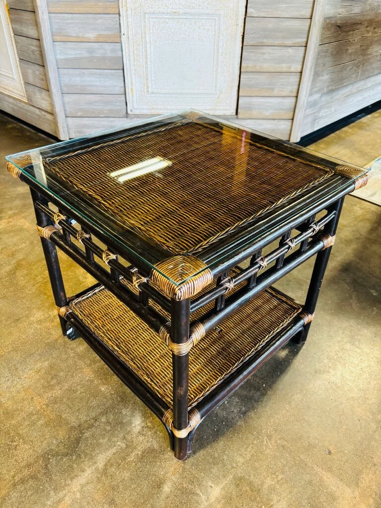Rattan/Bamboo Glass Top Side Table 22 X 22 X 22.75 - Image 5